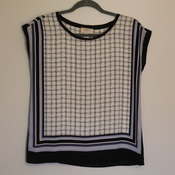 LOFT | Periwinkle + White + Black Blouse Top | 001 - Picture 2 of 4
